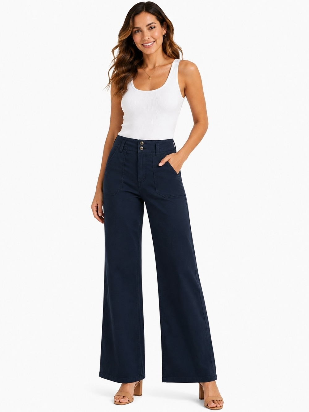 Maeve Anthropologie The Naomi Wide Leg High Waist Navy Pants Sz 6